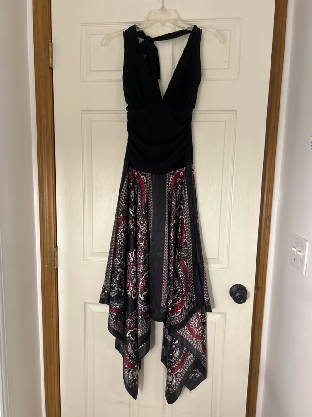 Black & Red Asymmetrical Paisley Handkerchief Dress